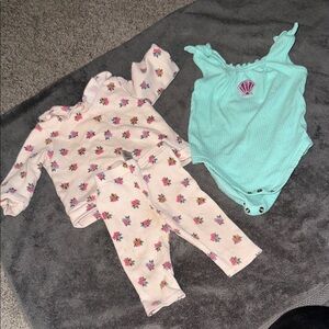 Floral Baby Outfit Set with Mint Onesie